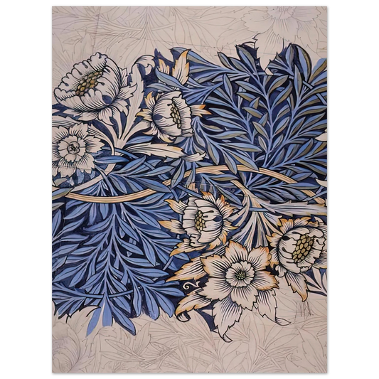 William Morris - DESIGN FOR TULIP AND WILLOW INDIGO DISCHARGE WOOD BLOCK PRINTED FABRIC 1873 Fine Art Poster - 13x18 cm / 5x7 inches