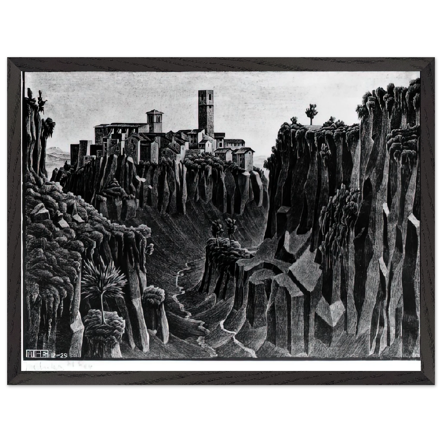 MC Escher - CIMINO BARBARANO Wall Art - 30x40 cm / 12x16 inches - Premium Wooden Framed Poster With Fine Art Paper - Black frame