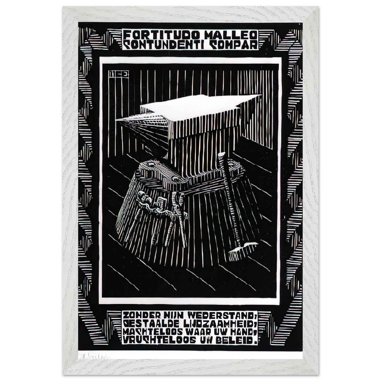 MC Escher - EMBLEMATA ANVIL Wall Art - 30x40 cm / 12x16 inches - Premium Wooden Framed Poster With Fine Art Paper - Black frame