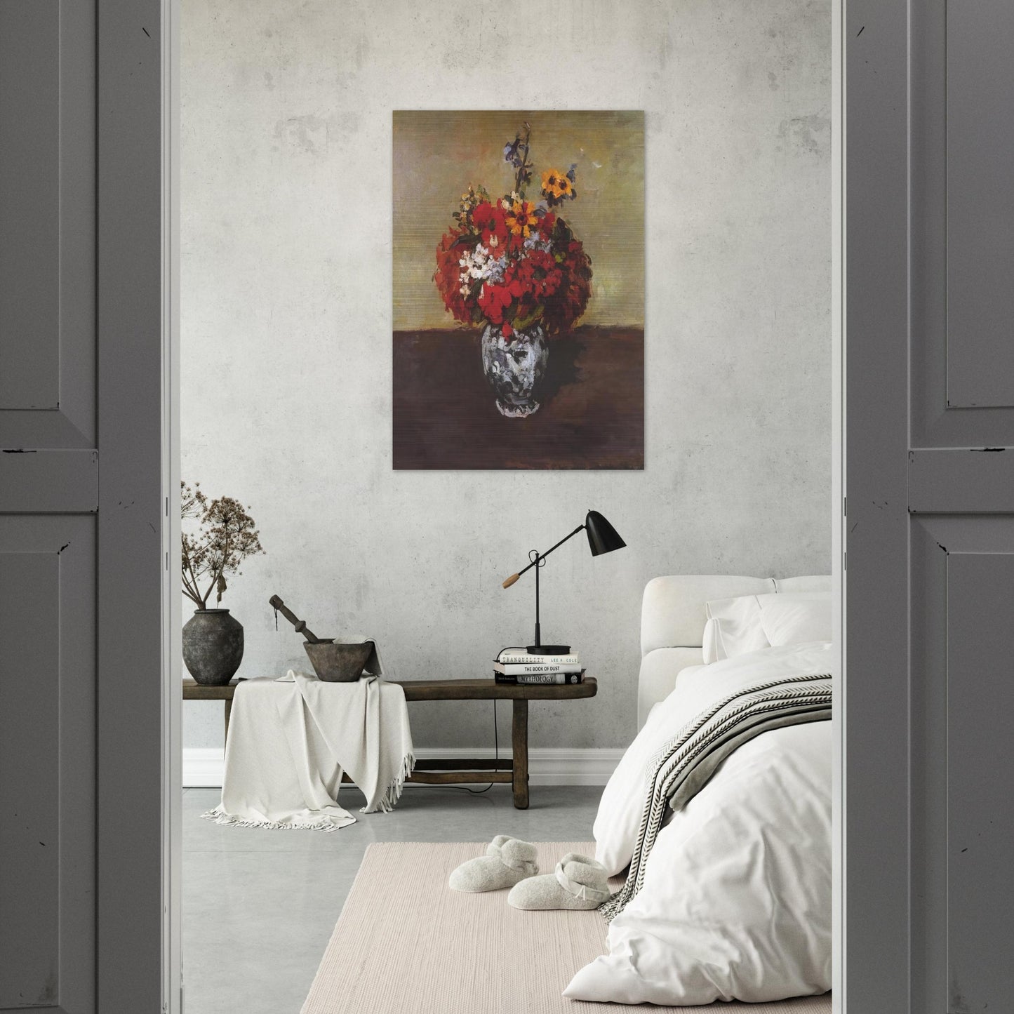 Dahlias In A Delft Vase - Paul Cézanne Brushed Aluminum Print - 70x100 cm / 28x40 inches | Paul Cézanne Aluminum Print | Paul Cézanne Prints