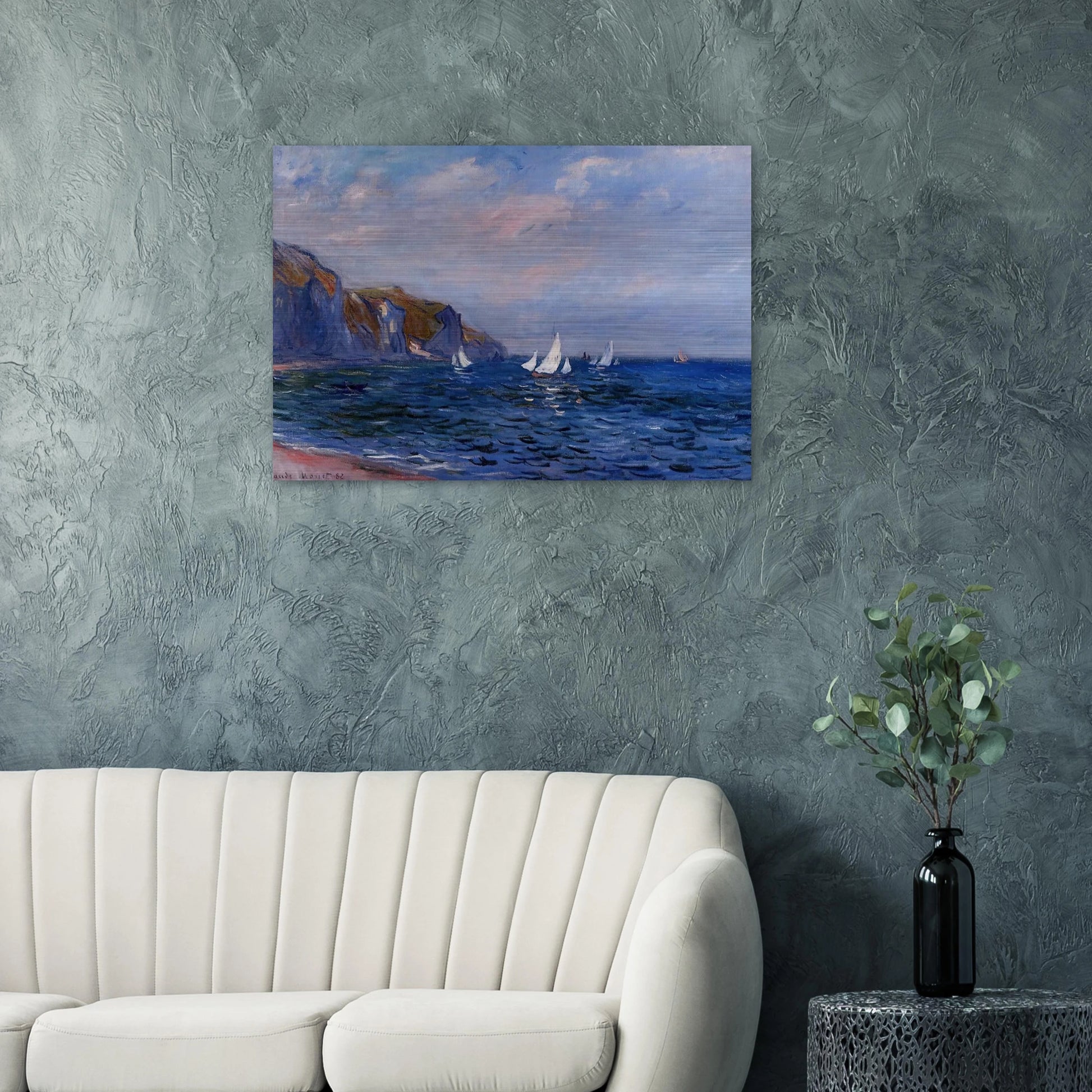 Cliffs and Sailboats at Pourville - claude monet Brushed Aluminum Print - 70x100 cm / 28x40 inches | claude monet Aluminum Print | claude monet Prints