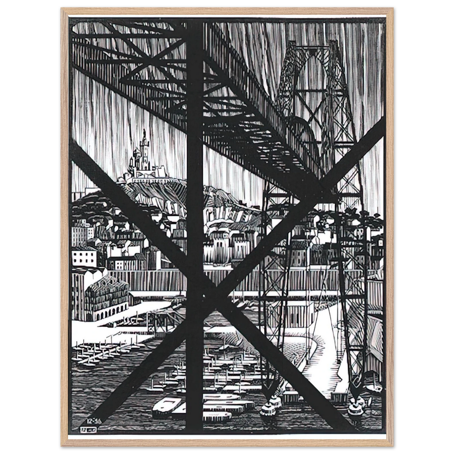 MC Escher - MARCEILLES DECEMBER 1936 1936 Wall Art - 60x80 cm / 24x32 inches - Premium Wooden Framed Poster With Fine Art Paper - White frame
