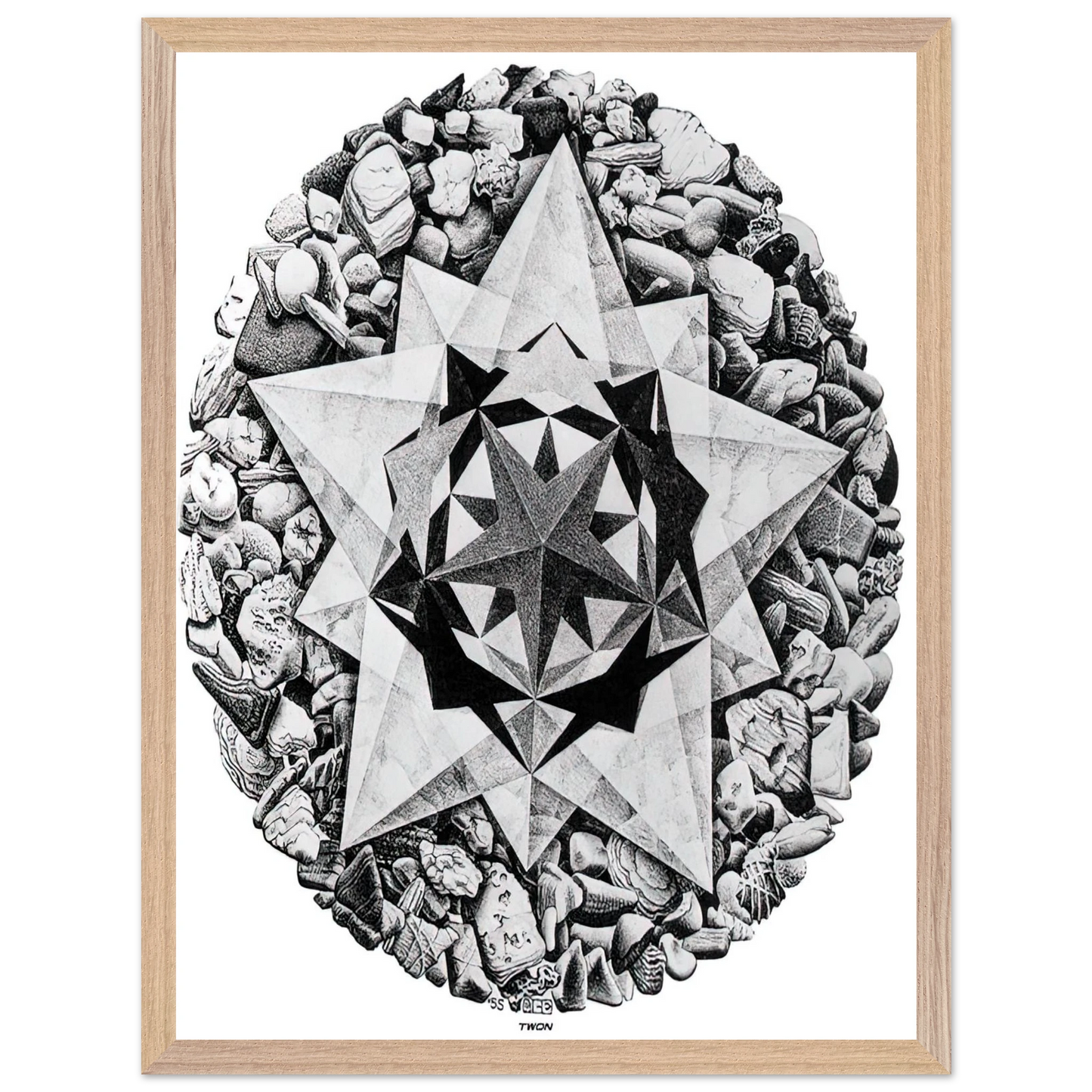MC Escher - ESCHER (1) Wall Art - 21x29.7 cm / 8x12" - Premium Wooden Framed Poster With Fine Art Paper - Wood frame