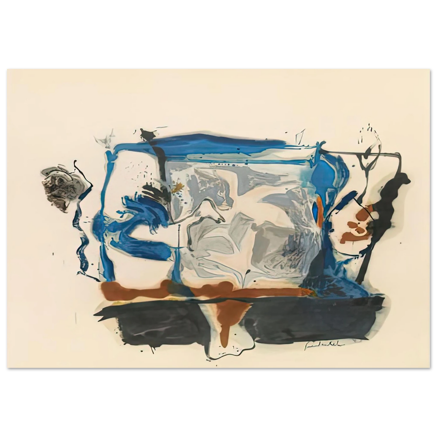 Helen Frankenthaler - Swan Lake II, 1961- Wall Art - 21x29.7 cm / 8x12" - Premium Wooden Framed Poster With Fine Art Paper - Black frame