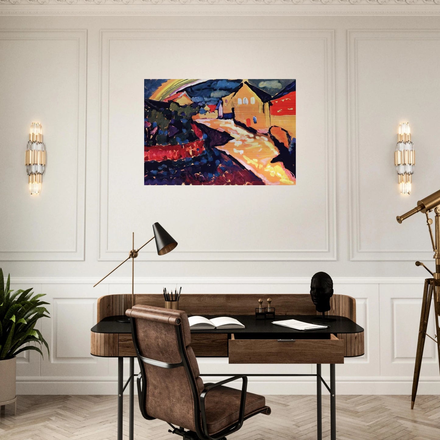 MURNAU WITH RAINBOW 1909 - Wassily Kandinsky Brushed Aluminum Print - 70x100 cm / 28x40 inches | Wassily Kandinsky Aluminum Print | Wassily Kandinsky Prints