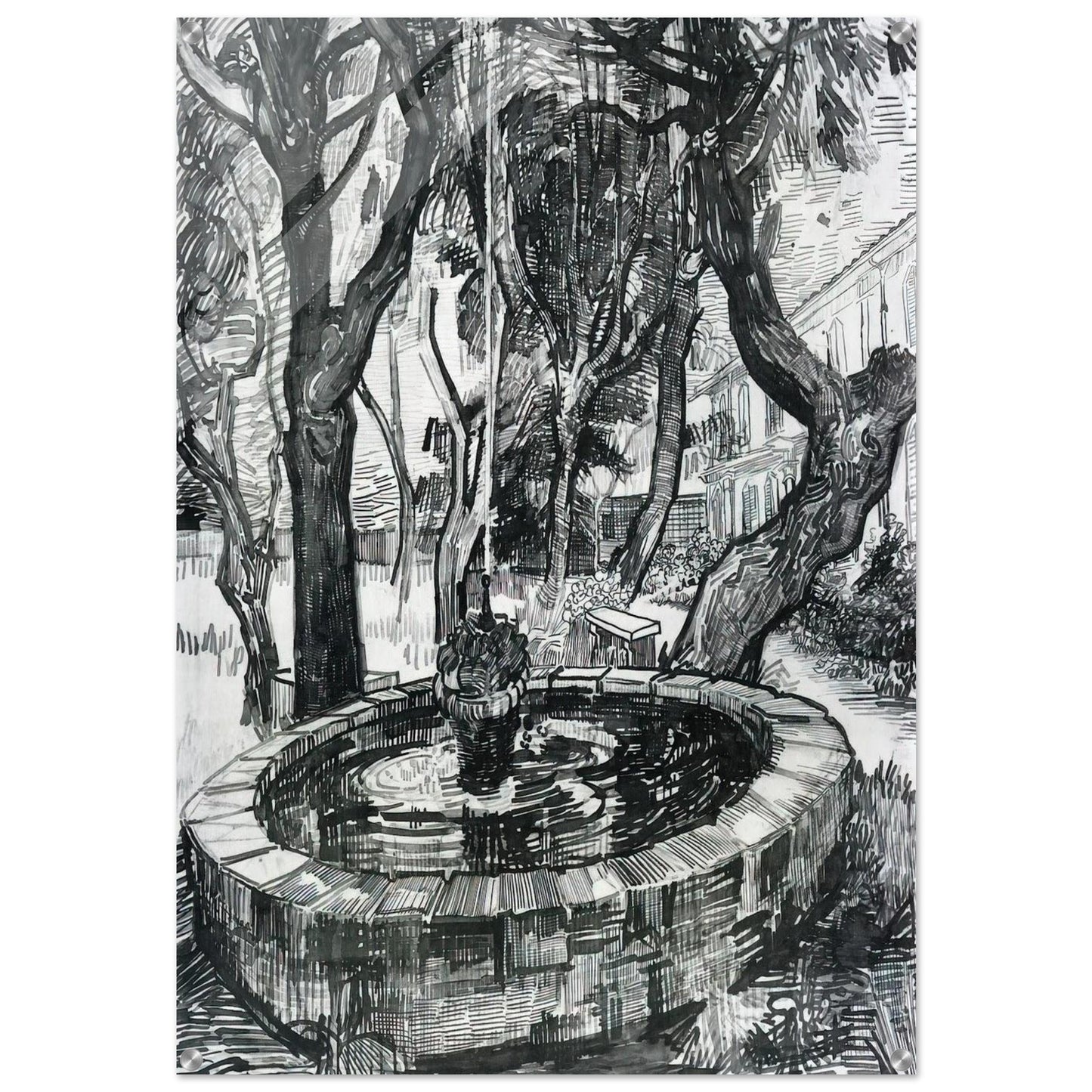 Fountain in the Garden of Saint-Paul Hospital - Vincent van Gogh Acrylic Print - 70x100 cm / 28x40″ inches
