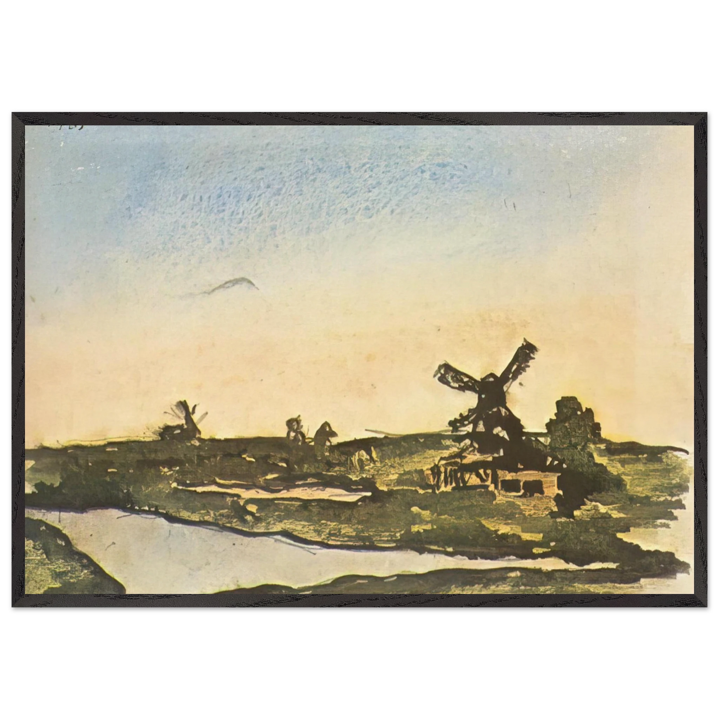 Dutch landscape with windmills - Pablo Picasso Framed Art Print – Black Wooden Frame - Default Title - -Framed Art Print