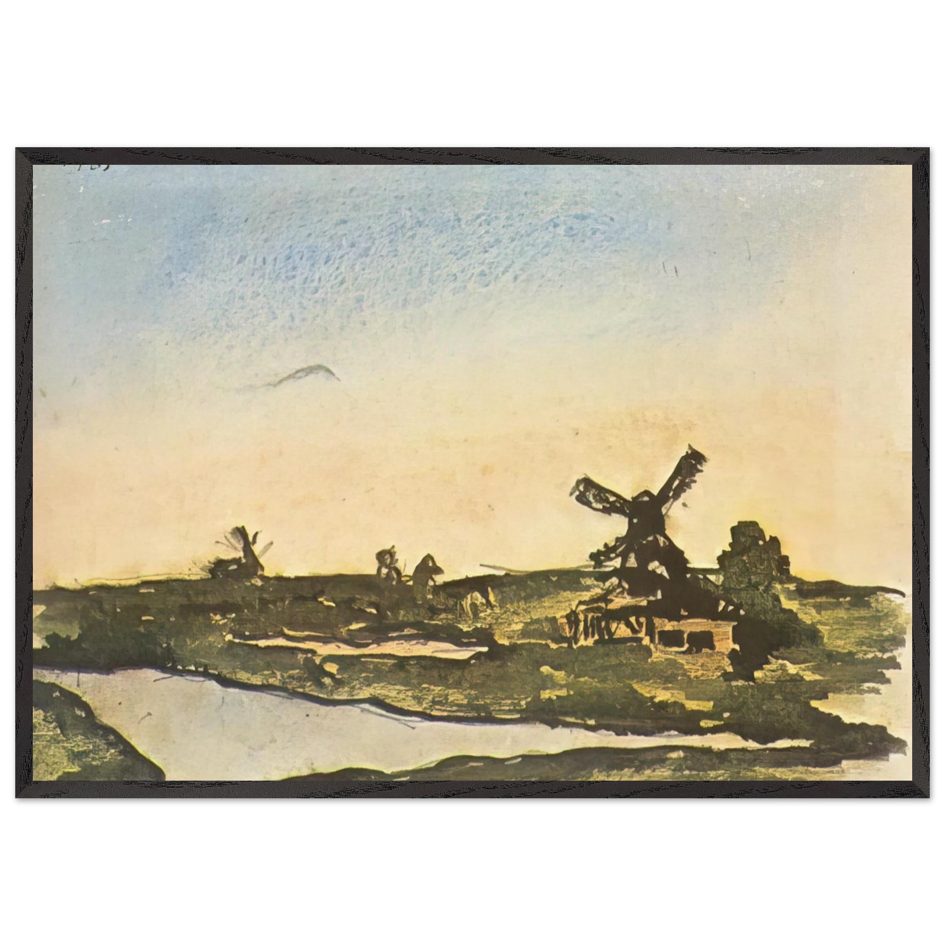 Dutch landscape with windmills - Pablo Picasso Framed Art Print – Black Wooden Frame - Default Title - -Framed Art Print