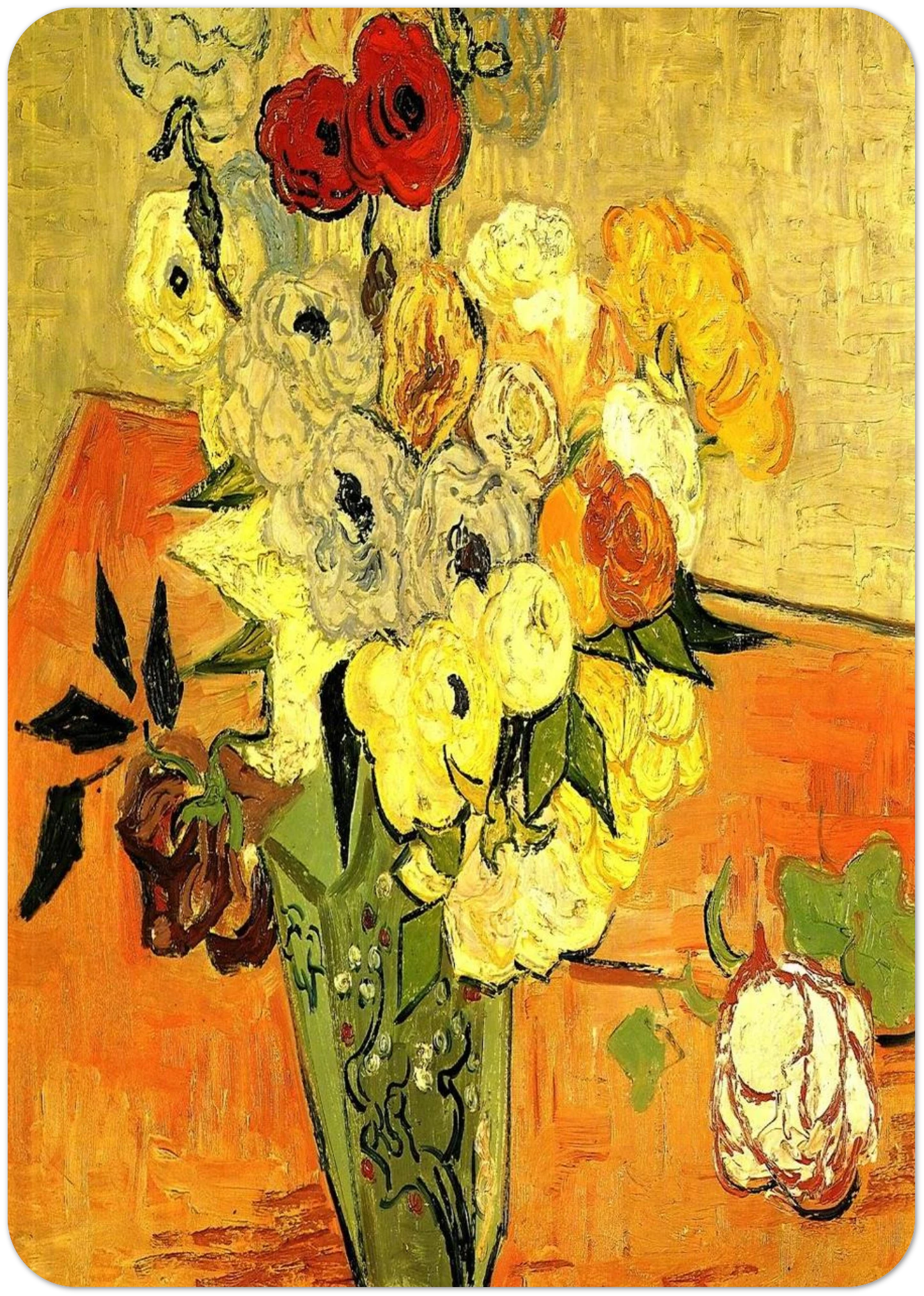 Japanese Vase with Roses and Anemones By Vincent van Gogh Pack of 10 Post Cards | Vincent van Gogh Post Cards | A6 (10.5 x 14.8 cm) - 4.1 x 5.8 inches