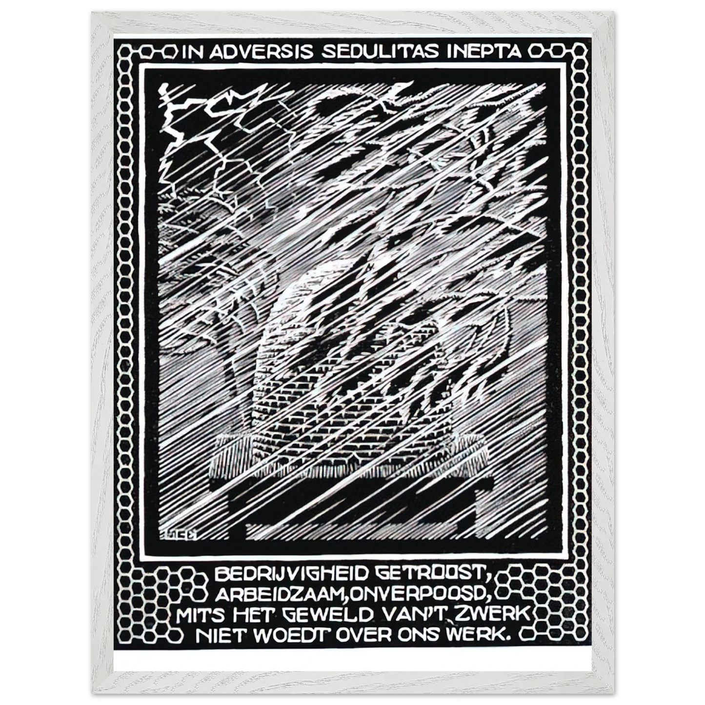 MC Escher - EMBLEMATA BEEHIVE Wall Art - 30x40 cm / 12x16 inches - Premium Wooden Framed Poster With Fine Art Paper - Wood frame