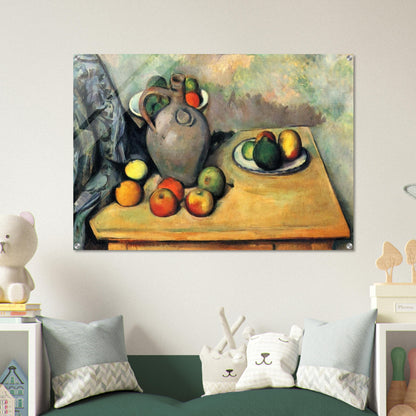 Still life, jug and fruit on a table - Paul Cézanne Acrylic Print - 70x100 cm / 28x40″ inches