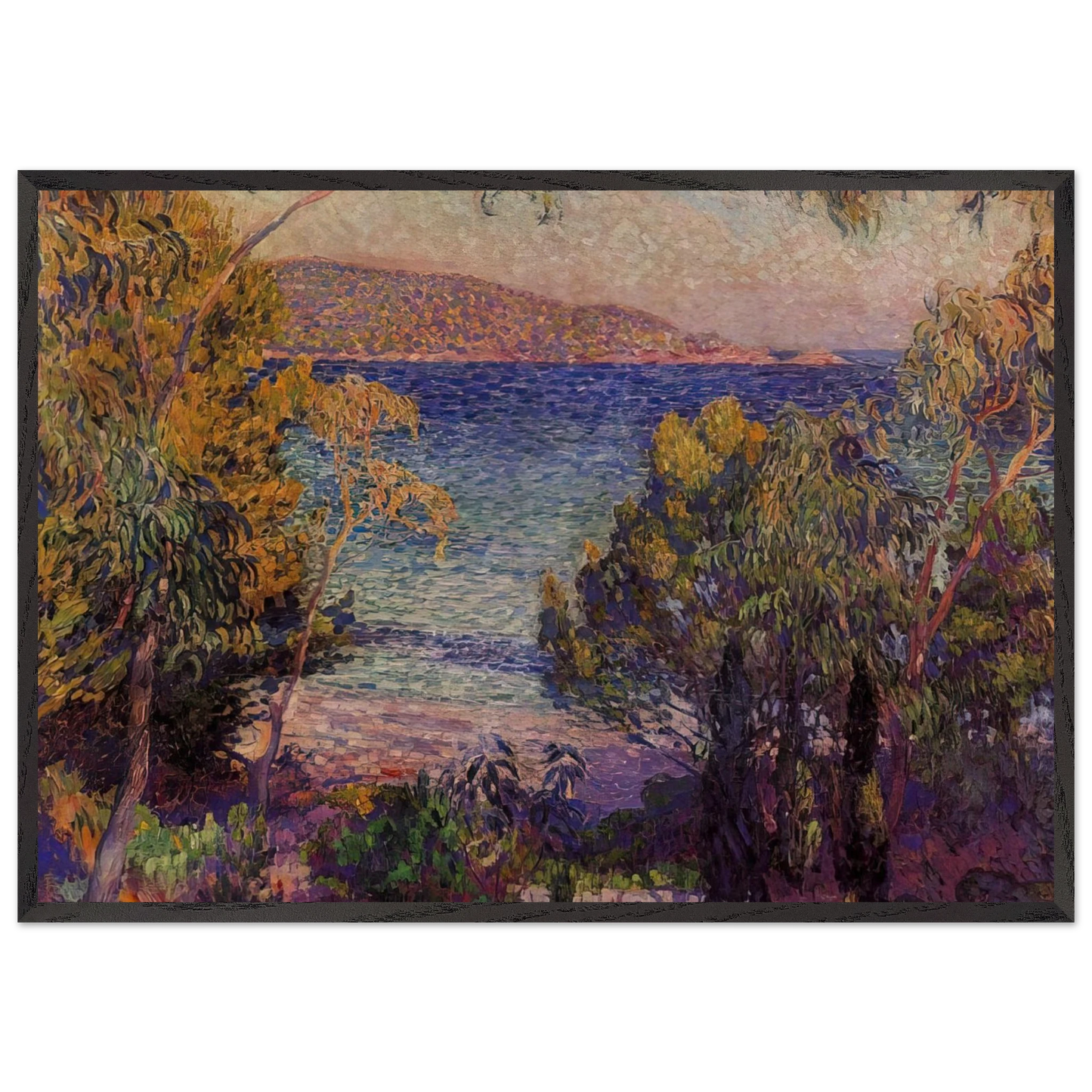 PINES AND EUCALYPTUS AT CAVELIERI 1905 - Theo van Rysselberghe Framed Art Print – Black Wooden Frame - Default Title - -Framed Art Print