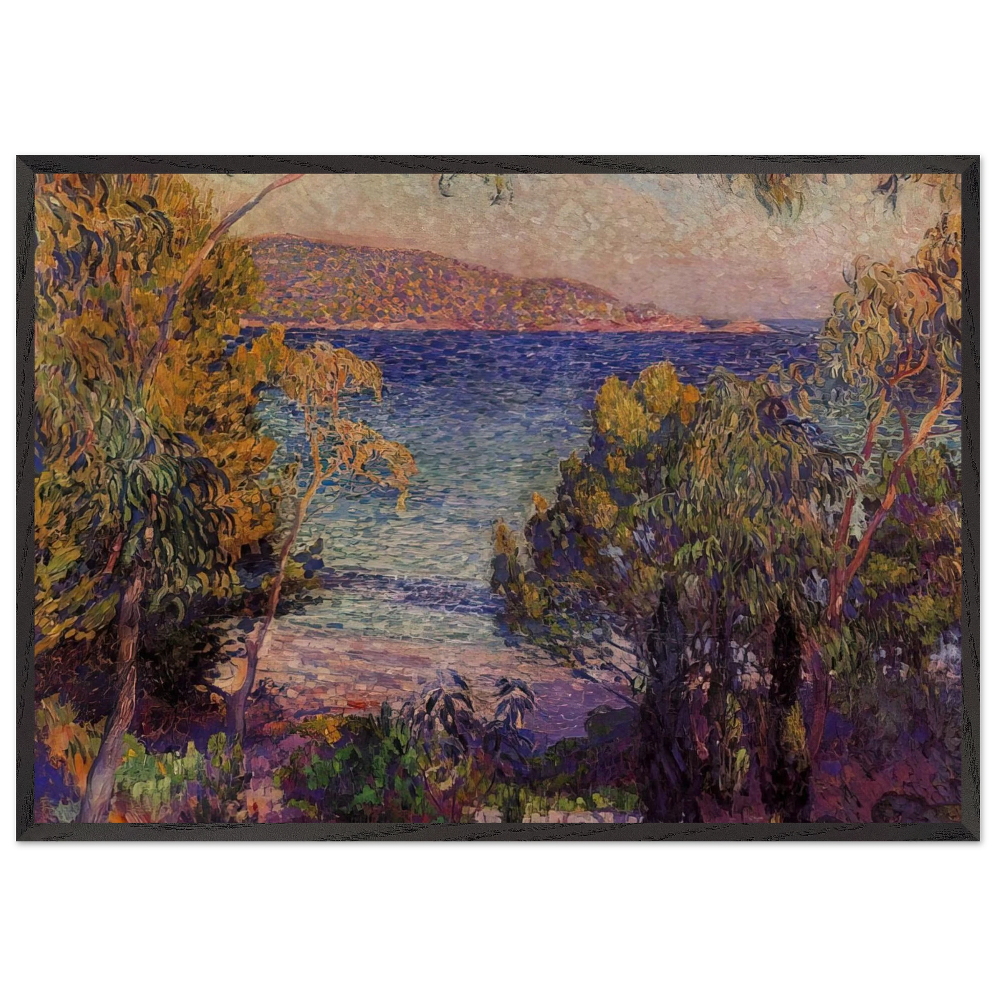 PINES AND EUCALYPTUS AT CAVELIERI 1905 - Theo van Rysselberghe Framed Art Print – Black Wooden Frame - Default Title - -Framed Art Print