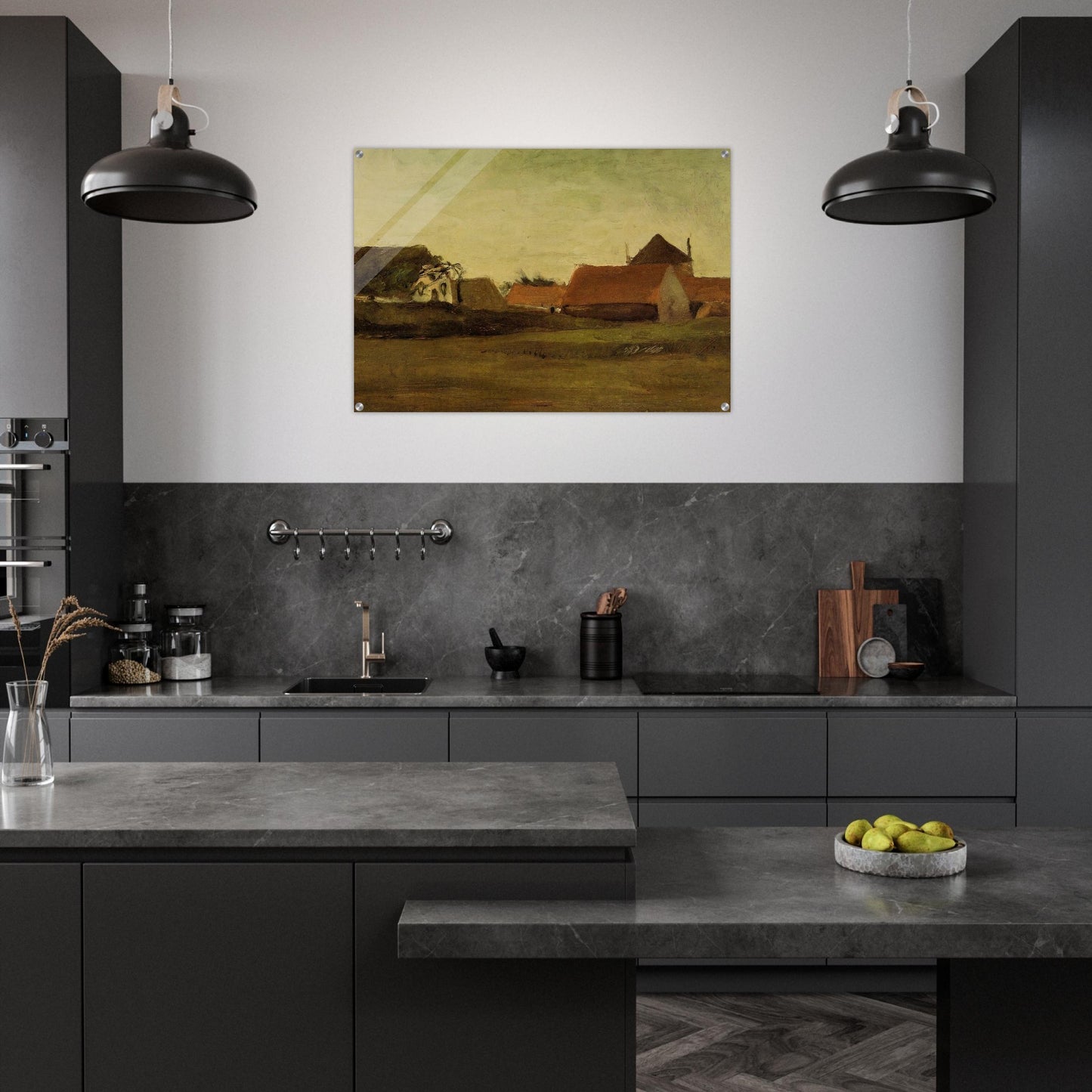 Farmhouses in Loosduinen near The Hague at Twilight - Vincent van Gogh Acrylic Print - 70x100 cm / 28x40″ inches