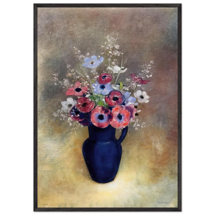 ANEMONES IN A JUG - Odilon Redon 70x100 cm / 28x40 inches Framed Art Print – Black Wooden Frame