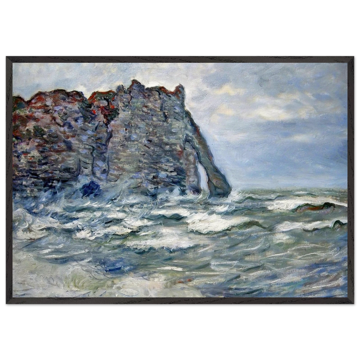 Port dAval Rough Sea - claude monet 70x100 cm / 28x40 inches Framed Art Print – Black Wooden Frame