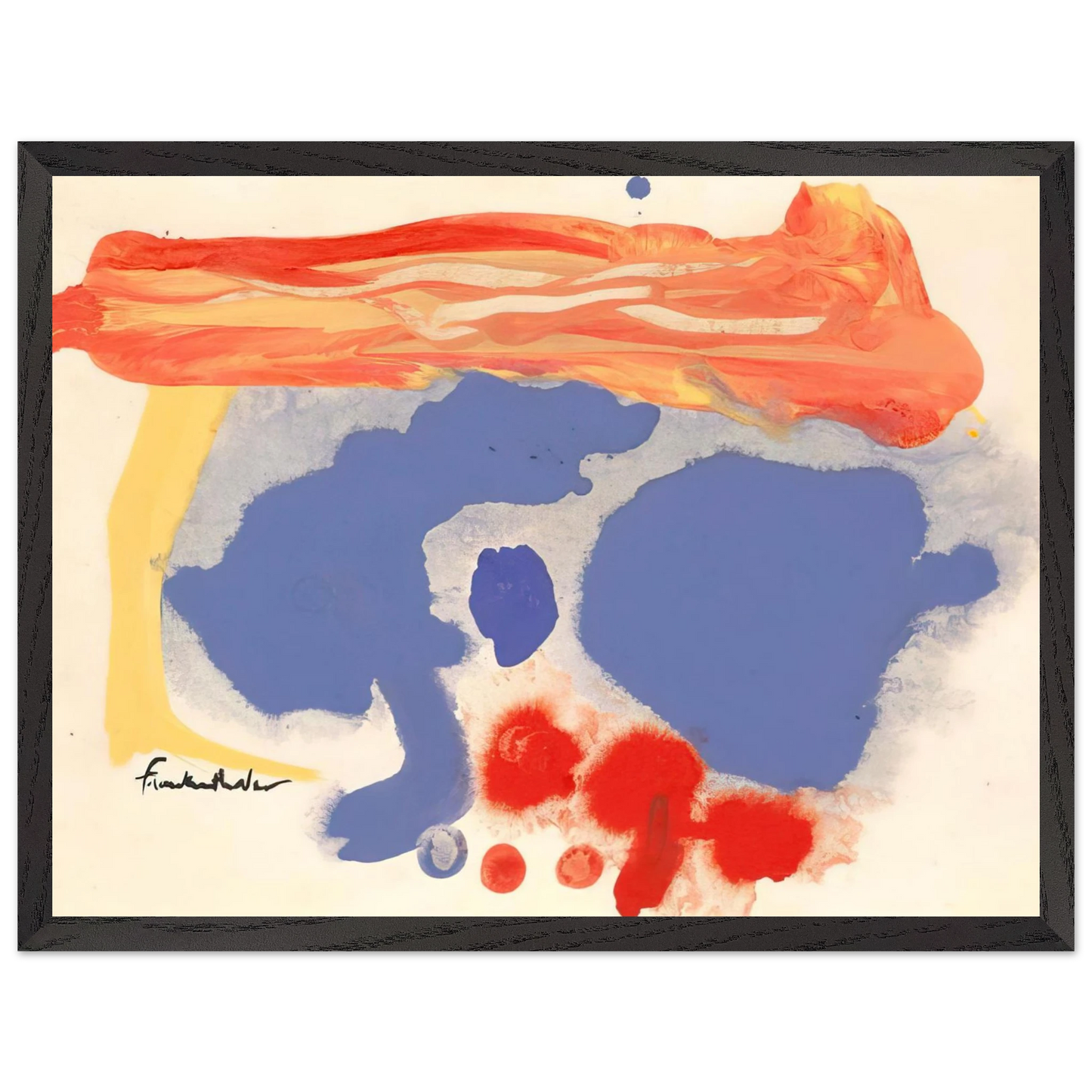 Helen Frankenthaler - Summerscene, Provincetown - 1961 Wall art - 28x43  cm / XL (11x17 inches) - Premium Wooden Framed Poster With Fine Art Paper - Black frame