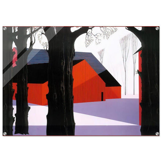 Red Barn - Eyvind Earle Acrylic Print - 70x100 cm / 28x40″ inches
