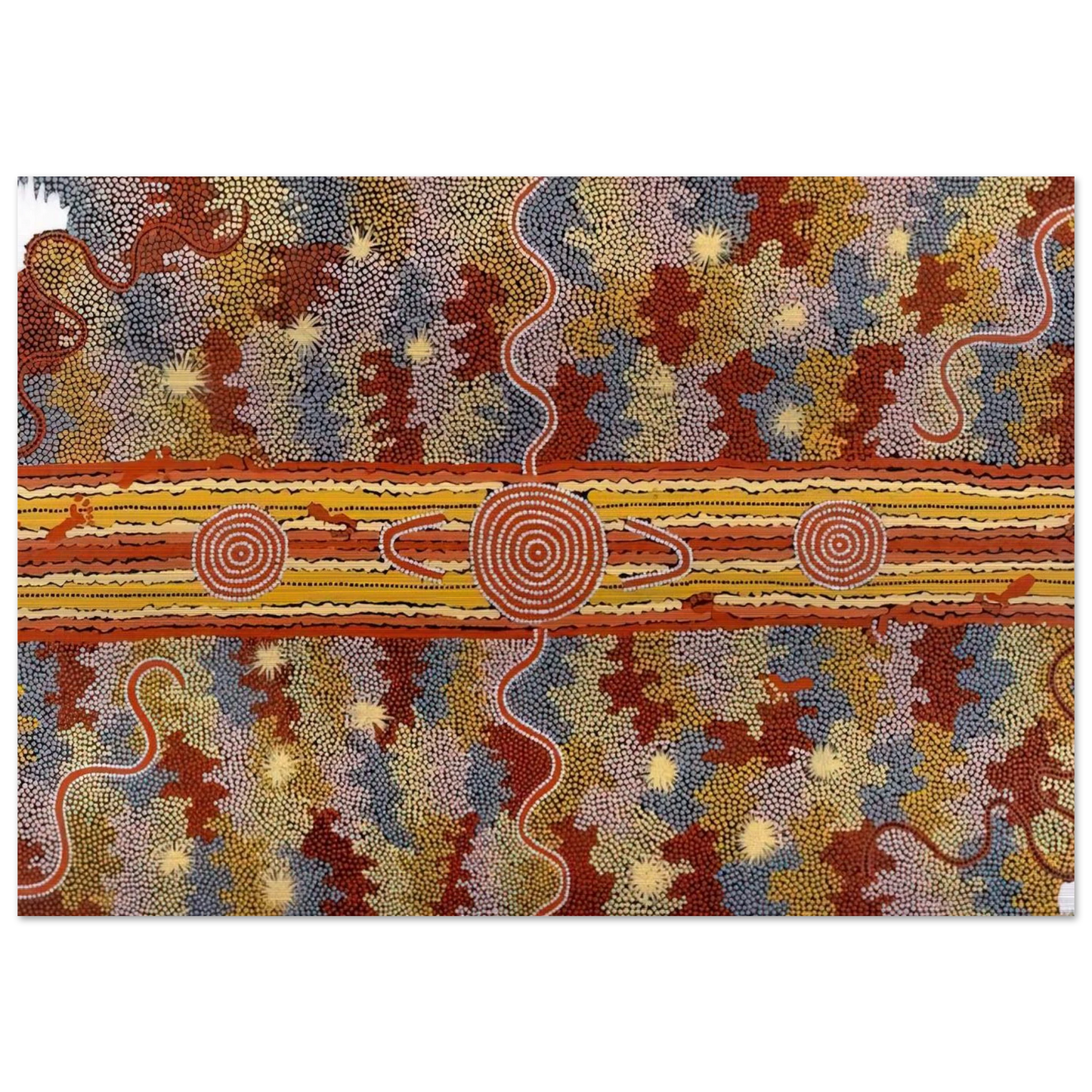Corrobboree Dreaming - Native Art - Clifford Possum Tjapaltjarri Brushed Aluminum Print - 70x100 cm / 28x40 inches | Clifford Possum Tjapaltjarri Aluminum Print | Clifford Possum Tjapaltjarri Prints
