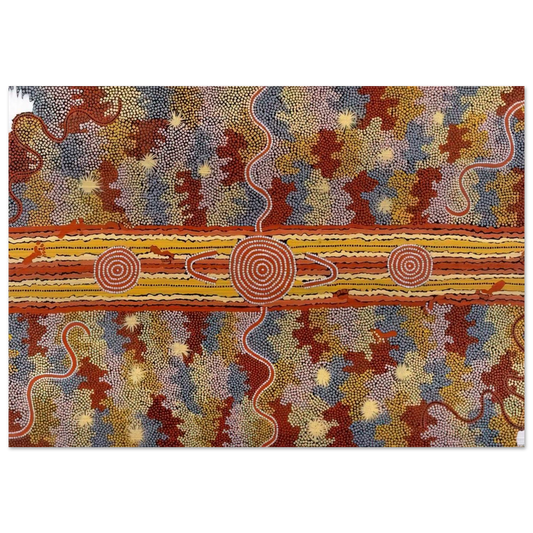 Corrobboree Dreaming - Native Art - Clifford Possum Tjapaltjarri Brushed Aluminum Print - 70x100 cm / 28x40 inches | Clifford Possum Tjapaltjarri Aluminum Print | Clifford Possum Tjapaltjarri Prints