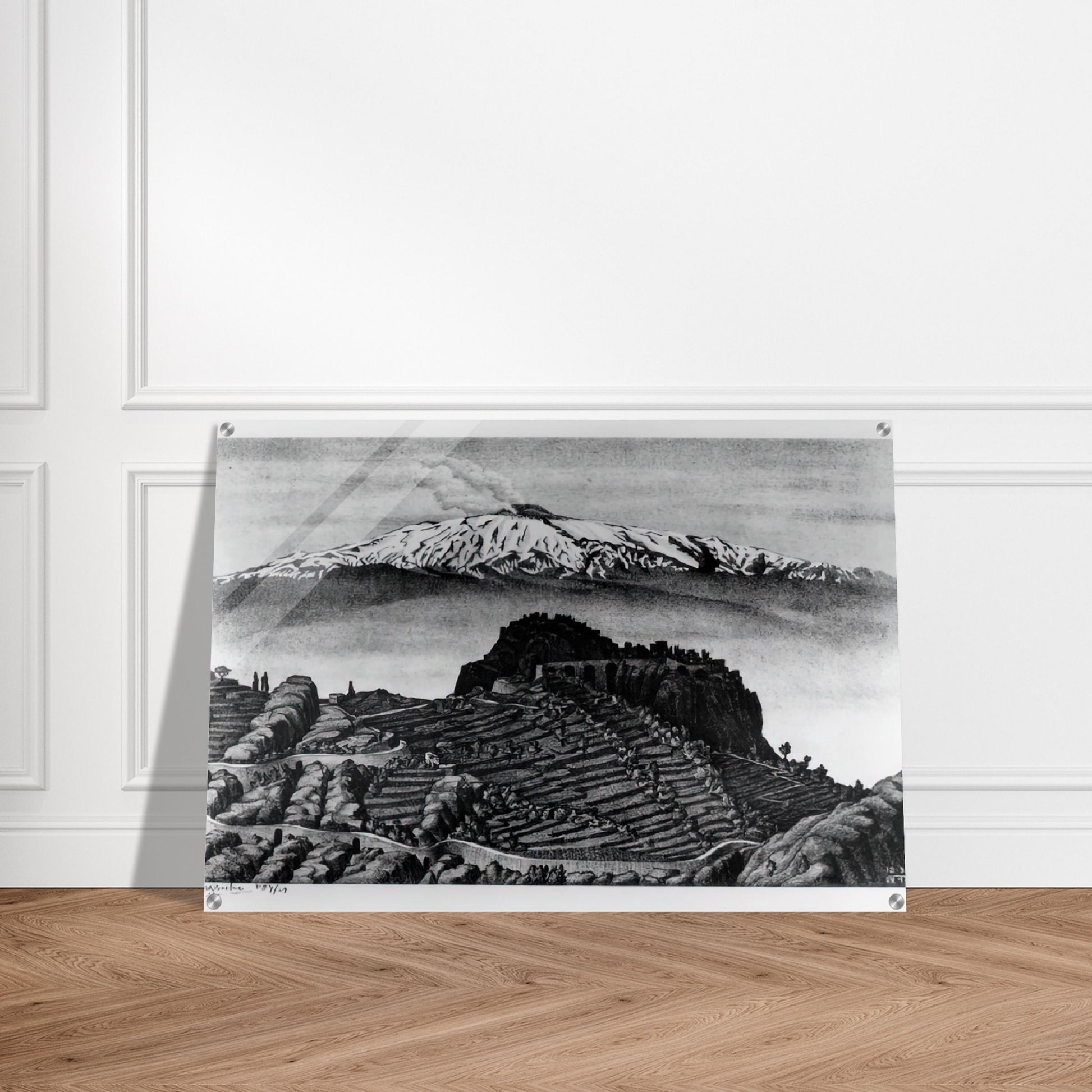 CASTEL MOLA AND MOUNT ETNA SICILY DECEMBER 1932 1932 - MC Escher Acrylic Print - 70x100 cm / 28x40″ inches | MC Escher Wall Art | MC Escher Prints