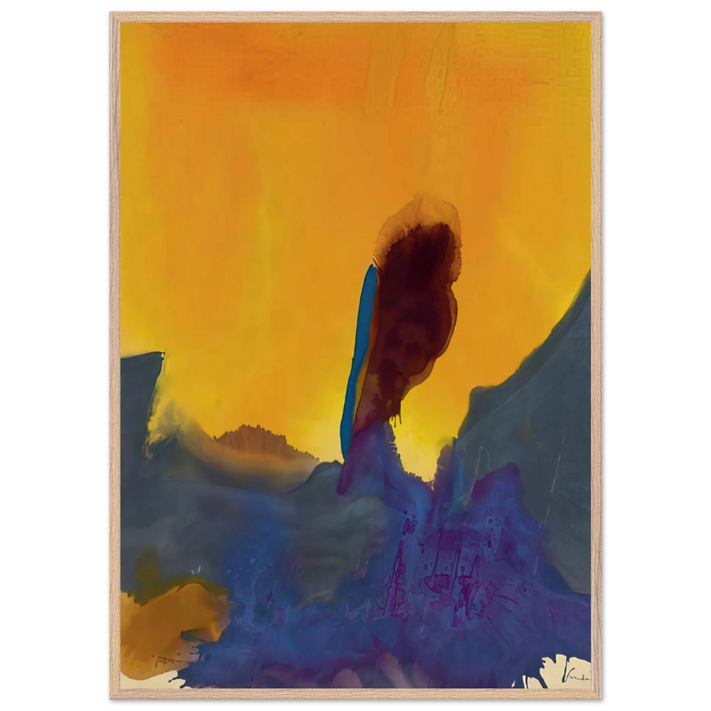Helen Frankenthaler - Glow II - 1968 Wall art - 28x43  cm / XL (11x17 inches) - Premium Wooden Framed Poster With Fine Art Paper - Wood frame
