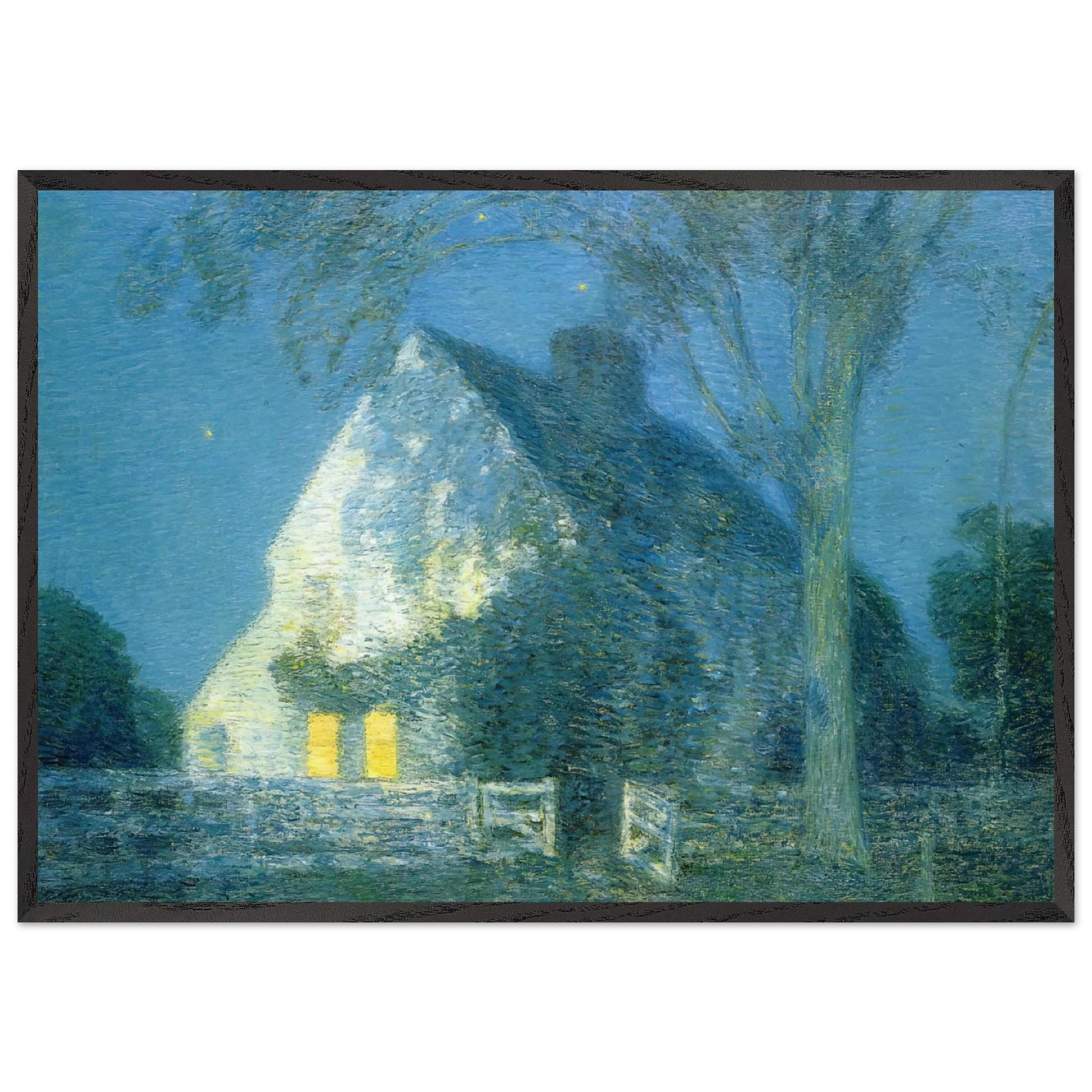 Moonlight the Old House - Childe Hassam Framed Art Print – Black Wooden Frame - Default Title - -Framed Art Print