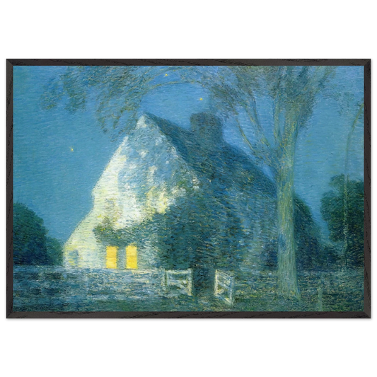 Moonlight the Old House - Childe Hassam 70x100 cm / 28x40 inches Framed Art Print – Black Wooden Frame