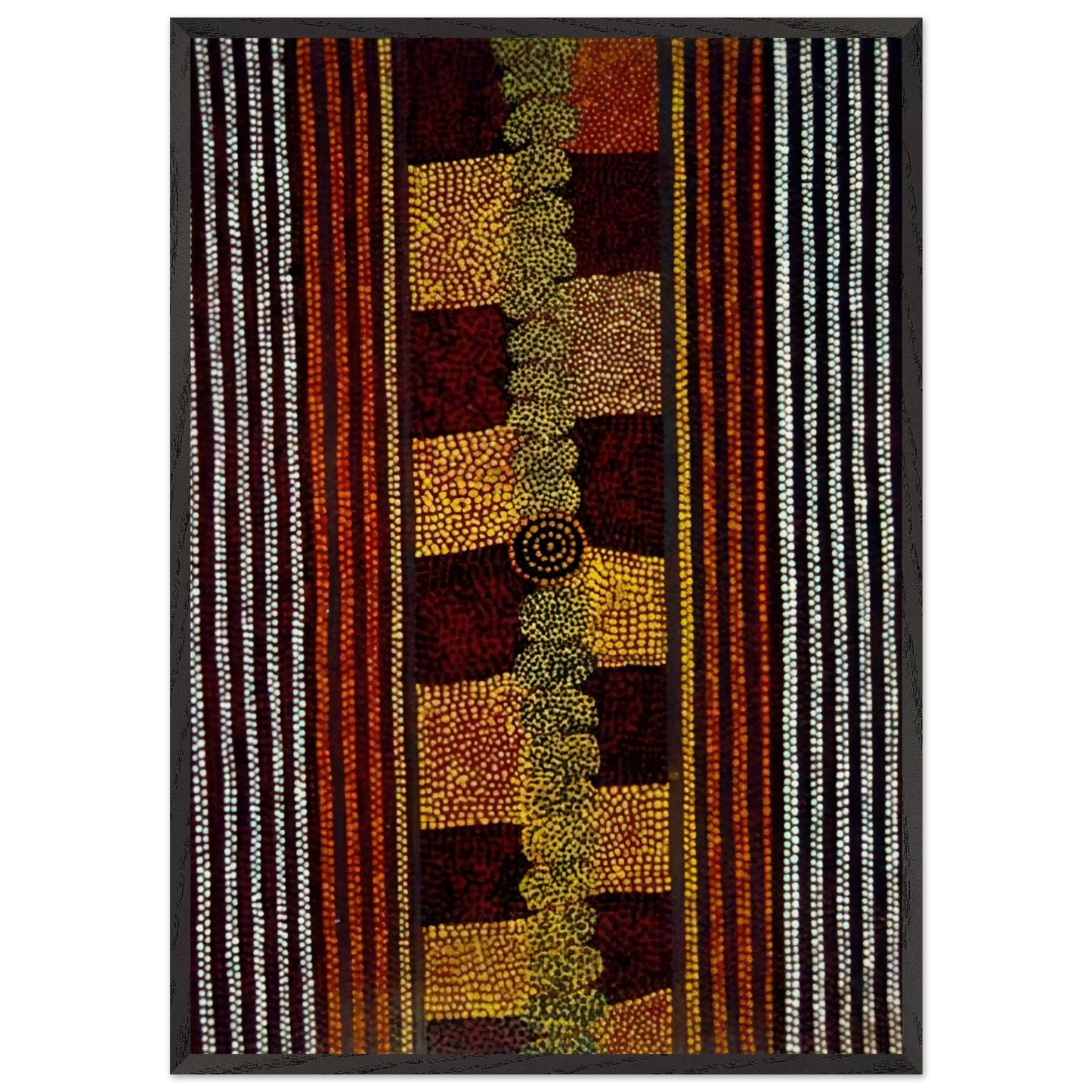 Water Track Dreaming - 1981 - Clifford Possum Tjapaltjarri Framed Art Print – Black Wooden Frame - Default Title - -Framed Art Print