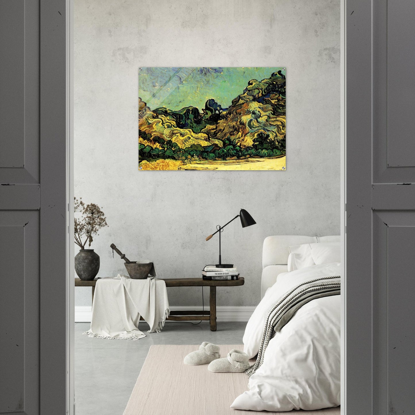 Mountains at Saint-Remy with Dark Cottage - Vincent van Gogh Acrylic Print - 70x100 cm / 28x40″ inches