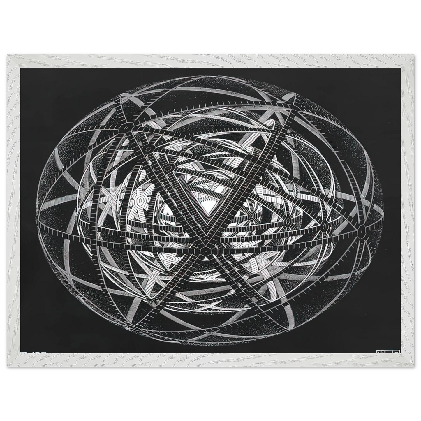 MC Escher - CONCENTRIC RINDS Wall Art - 60x80 cm / 24x32 inches - Premium Wooden Framed Poster With Fine Art Paper - White frame
