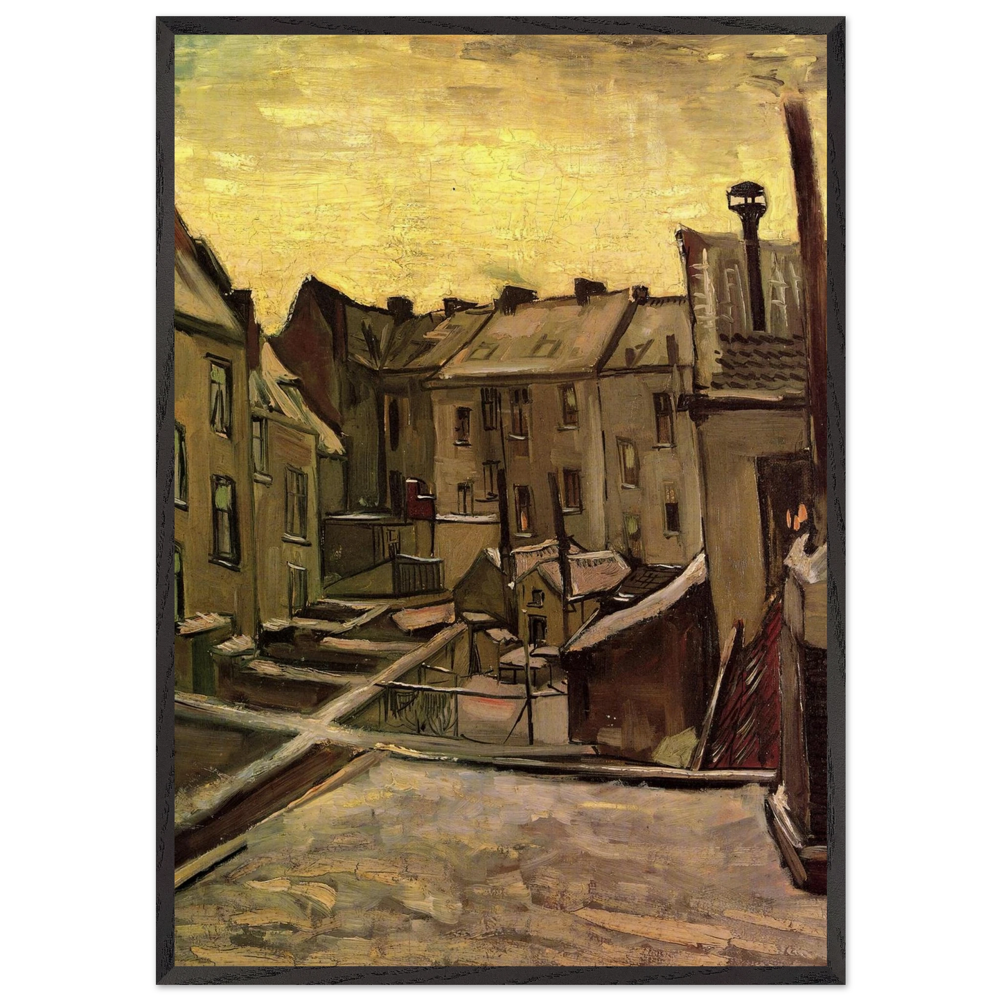 Backyards of Old Houses in Antwerp in the Snow - Vincent van Gogh Framed Art Print – Black Wooden Frame - Default Title - -Framed Art Print