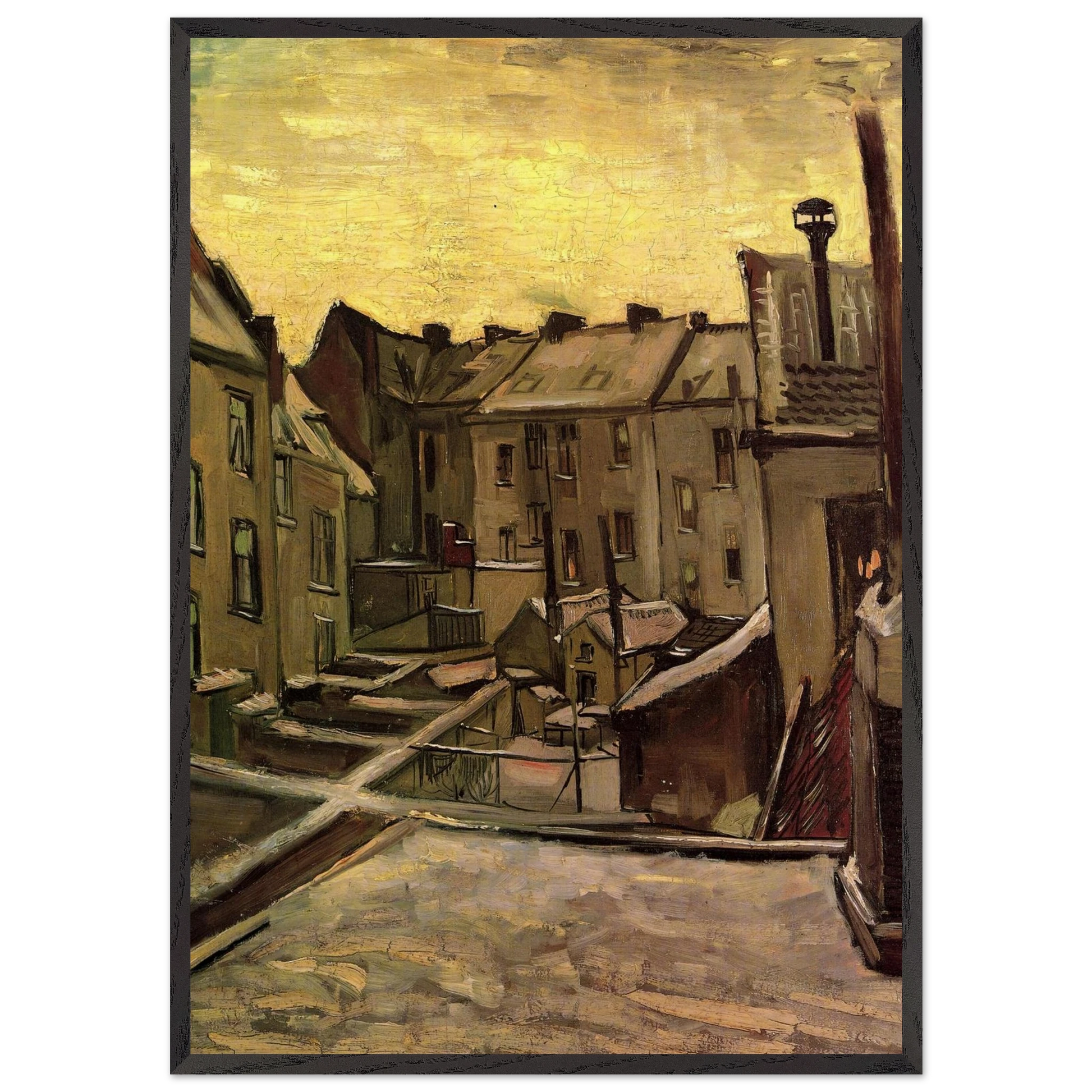 Backyards of Old Houses in Antwerp in the Snow - Vincent van Gogh Framed Art Print – Black Wooden Frame - Default Title - -Framed Art Print