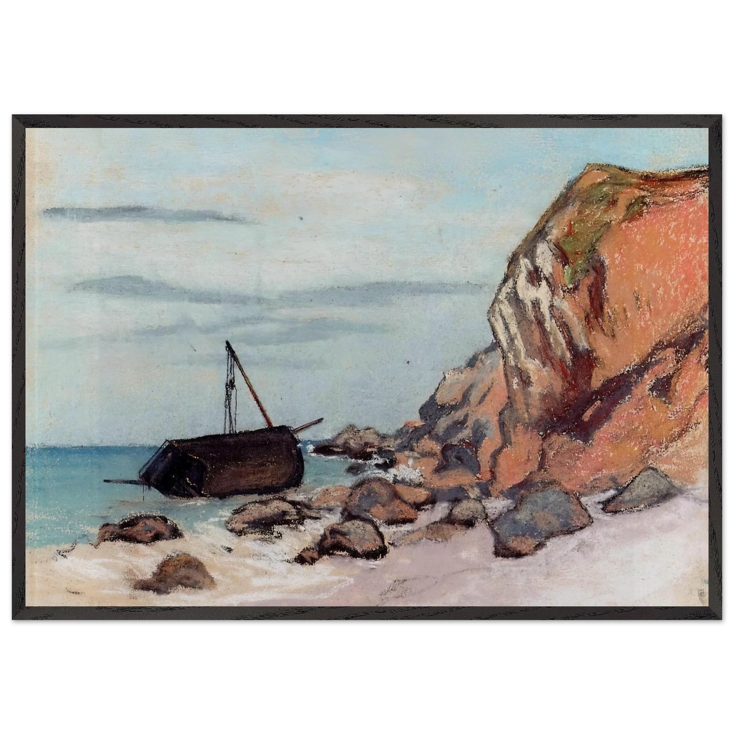 Saint-Adresse Beached Sailboat - claude monet Framed Art Print – Black Wooden Frame - Default Title - -Framed Art Print