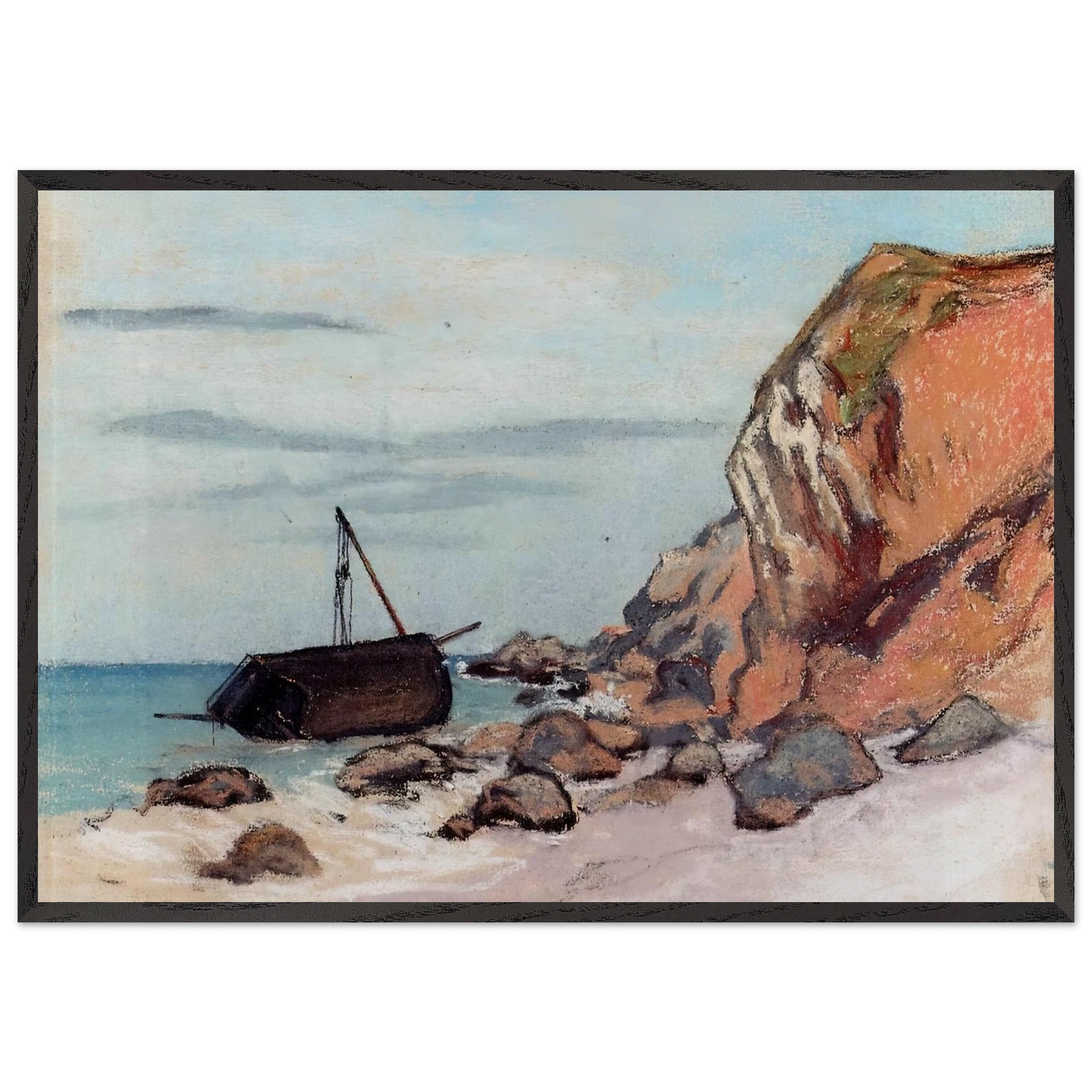 Saint-Adresse Beached Sailboat - claude monet Framed Art Print – Black Wooden Frame - Default Title - -Framed Art Print