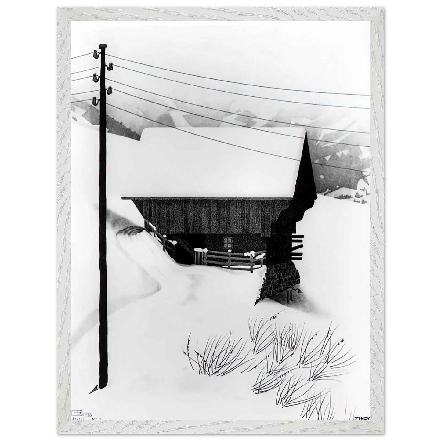 MC Escher - SNOW Wall Art - 21x29.7 cm / 8x12" - Premium Wooden Framed Poster With Fine Art Paper - Black frame