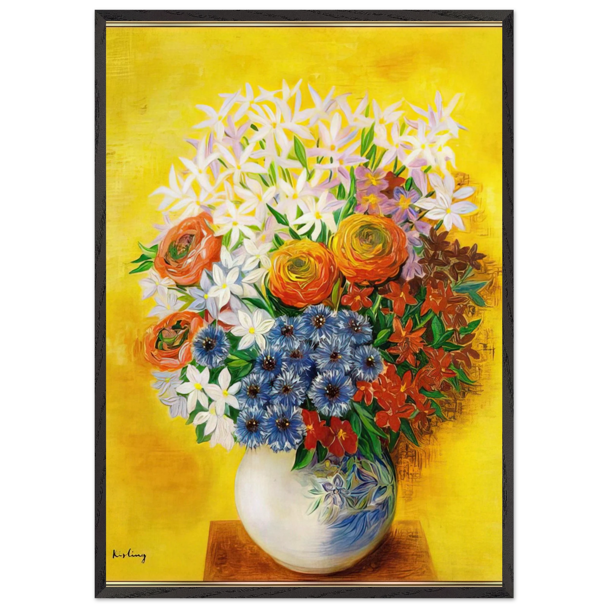 BOUQUET OF VARIOUS FLOWERS - Moise Kisling Framed Art Print – Black Wooden Frame - Default Title - -Framed Art Print