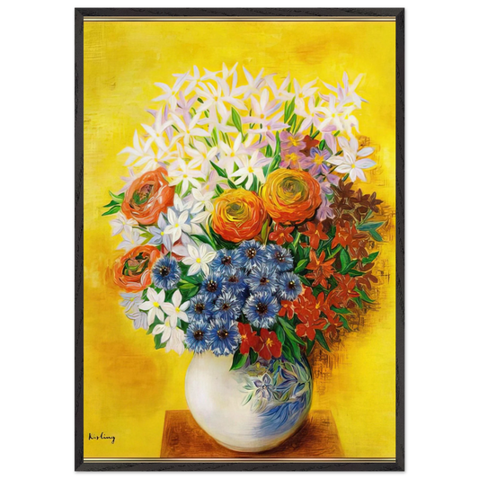 BOUQUET OF VARIOUS FLOWERS - Moise Kisling Framed Art Print – Black Wooden Frame - Default Title - -Framed Art Print