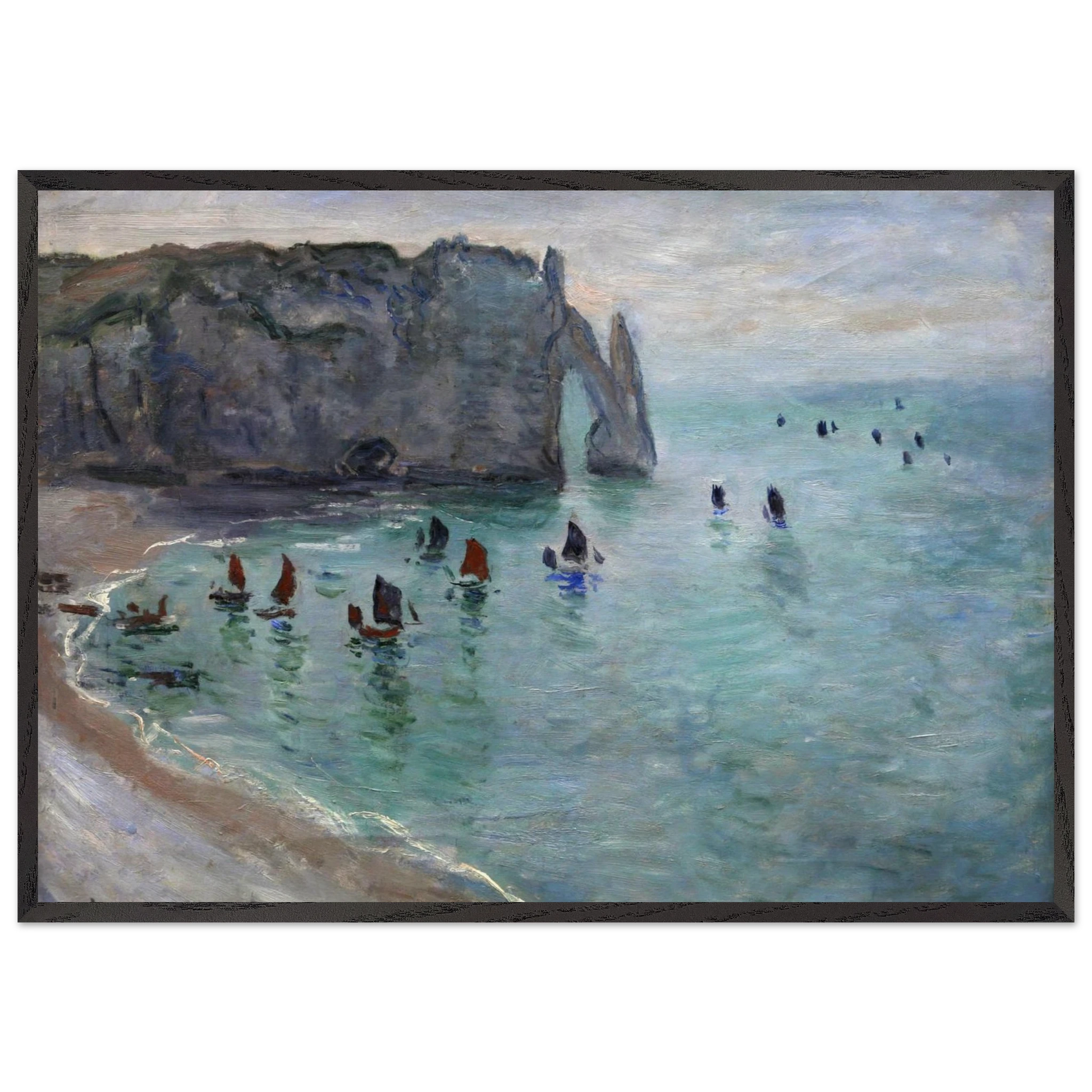 Etretat the Aval Door Fishing Boats Leaving the Harbour - claude monet Framed Art Print – Black Wooden Frame - Default Title - -Framed Art Print
