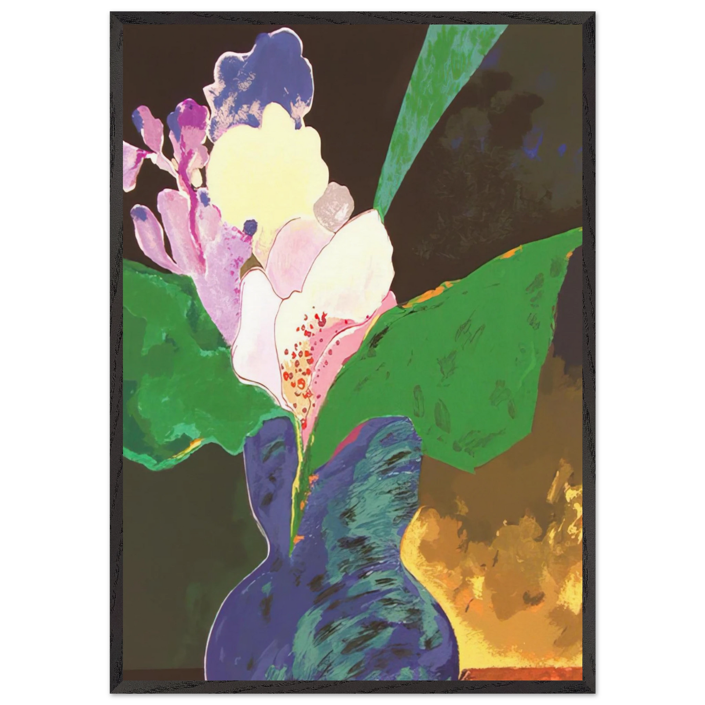 Blue Vase With Flowers - 2002 - Aldemir Martins Framed Art Print – Black Wooden Frame - Default Title - -Framed Art Print