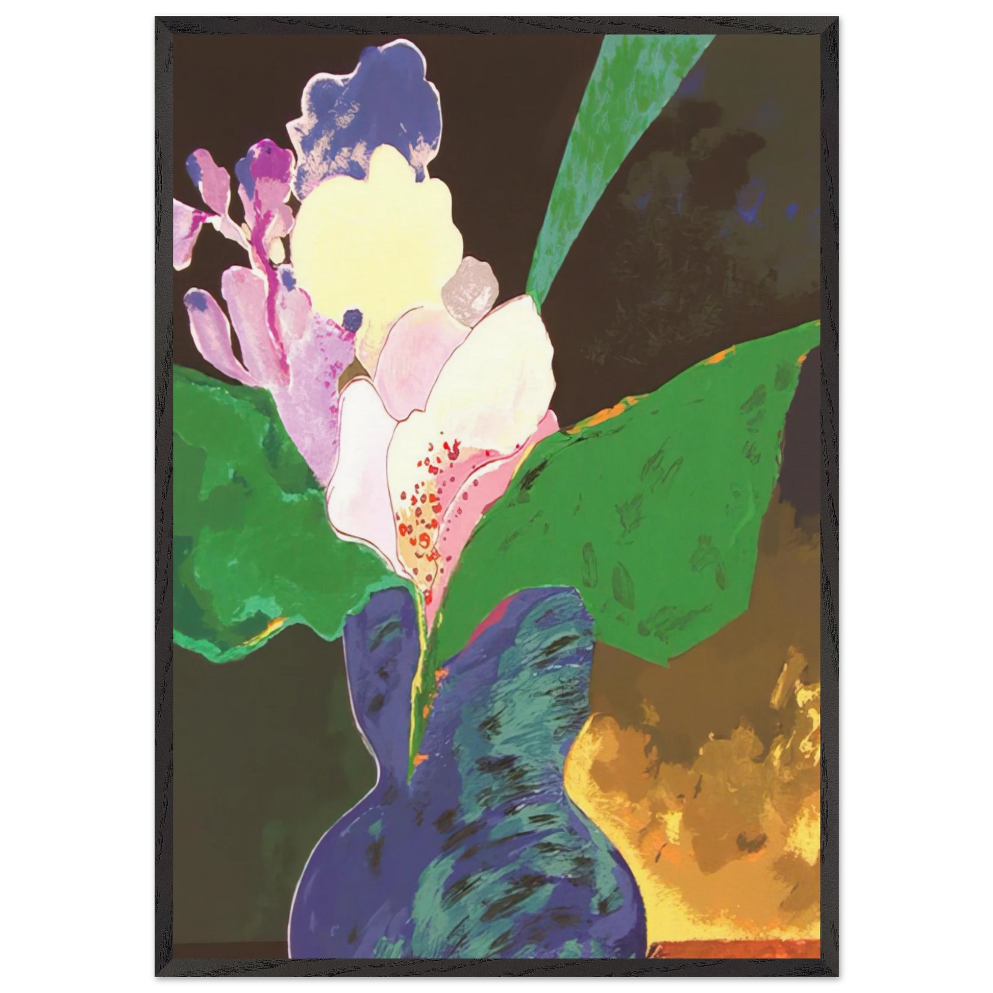 Blue Vase With Flowers - 2002 - Aldemir Martins Framed Art Print – Black Wooden Frame - Default Title - -Framed Art Print