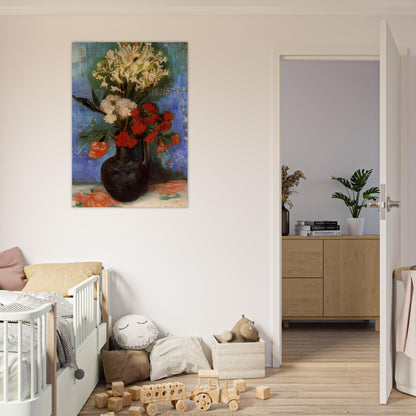 Vase with Carnations and Other Flowers - Vincent van Gogh Brushed Aluminum Print - 70x100 cm / 28x40 inches | Vincent van Gogh Aluminum Print | Vincent van Gogh Prints