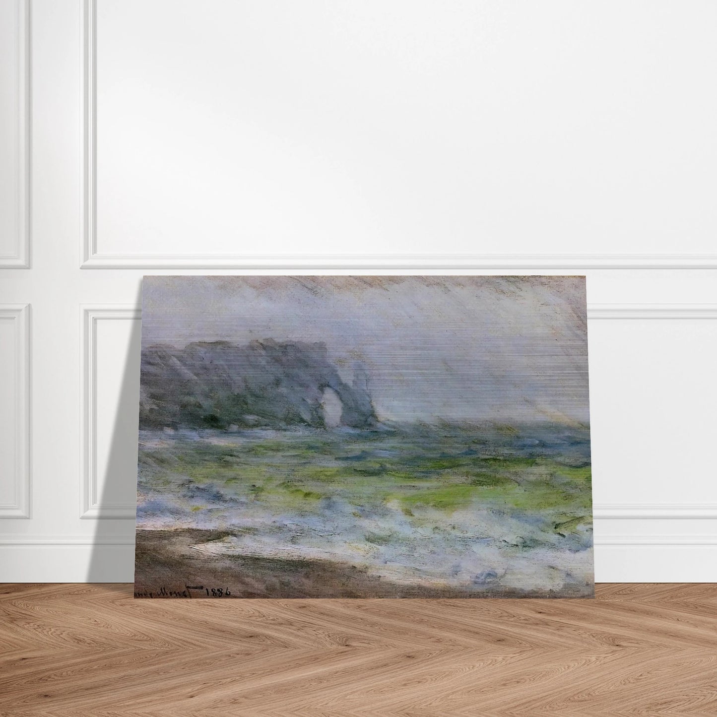 The Manneport, Etretat in the Rain - claude monet Brushed Aluminum Print - 70x100 cm / 28x40 inches | claude monet Aluminum Print | claude monet Prints