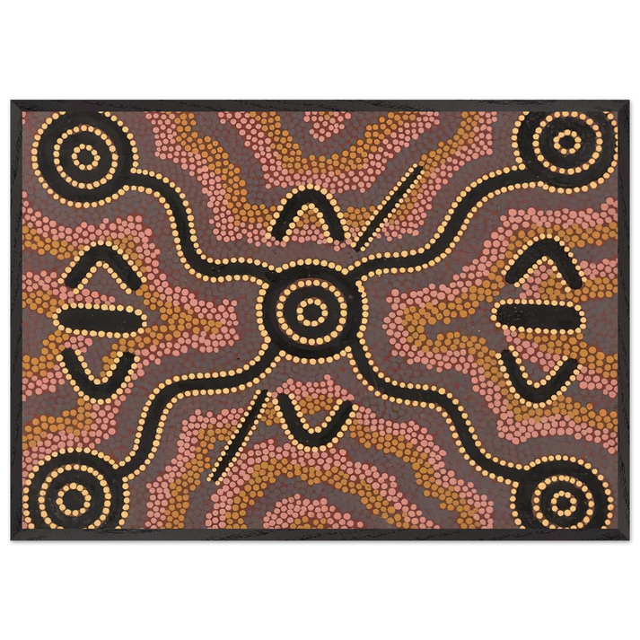 Untitled - 1980 N6 - Clifford Possum Tjapaltjarri 70x100 cm / 28x40 inches Framed Art Print – Black Wooden Frame