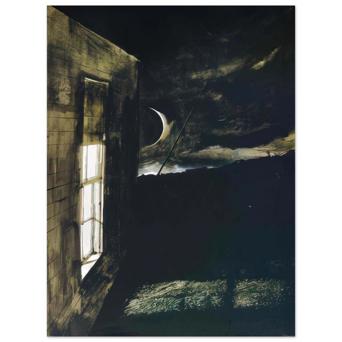 Andrew Wyeth - CRESCENT MOON Wall Art - 60x80 cm / 24x32 inches - Premium Wooden Framed Poster With Fine Art Paper - White frame