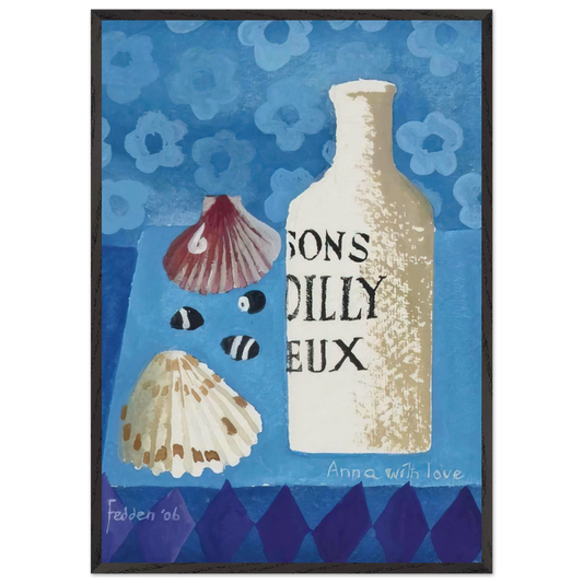 Still life with bottle and shells - 2006 - Mary Fedden Framed Art Print – Black Wooden Frame - Default Title - -Framed Art Print