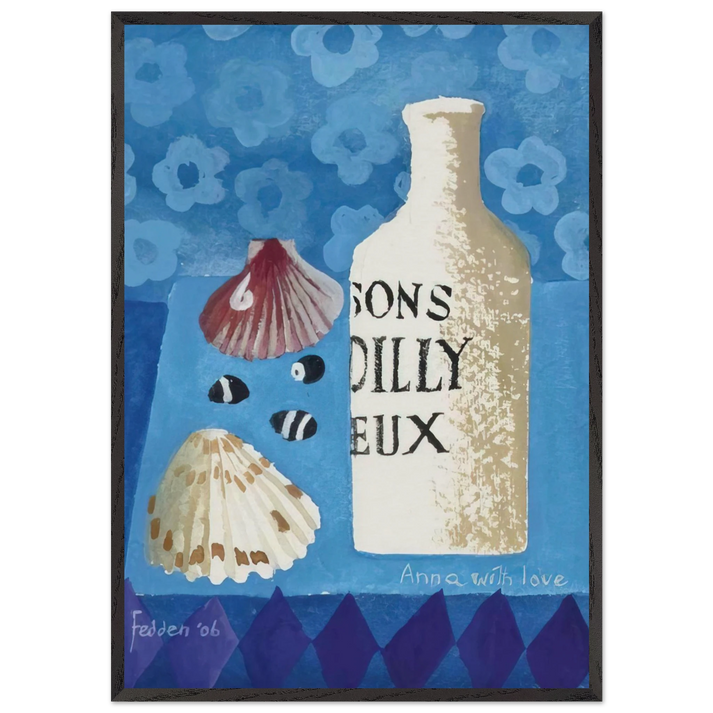 Still life with bottle and shells - 2006 - Mary Fedden 70x100 cm / 28x40 inches Framed Art Print – Black Wooden Frame