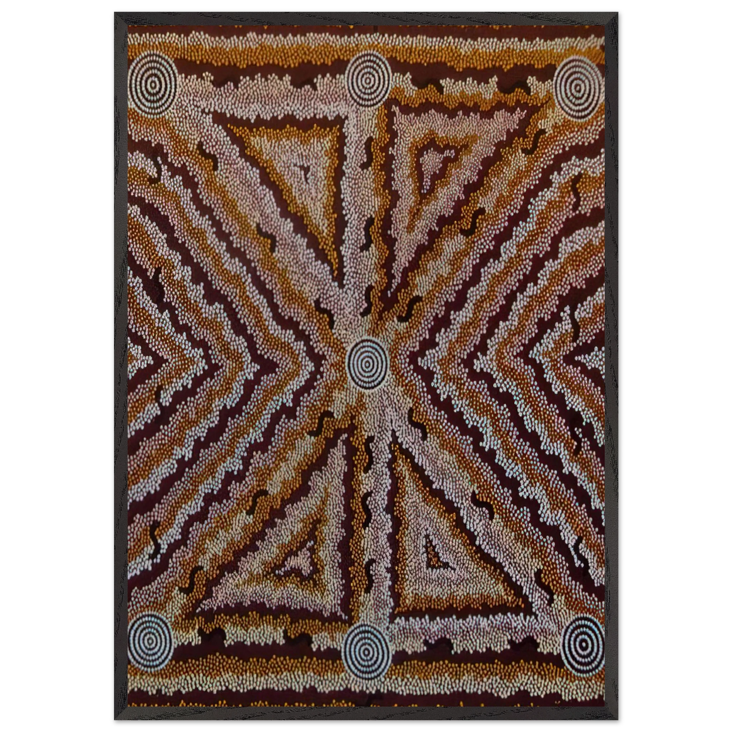 Witchetty Grub Dreaming - 1983 - Clifford Possum Tjapaltjarri Framed Art Print – Black Wooden Frame - Default Title - -Framed Art Print