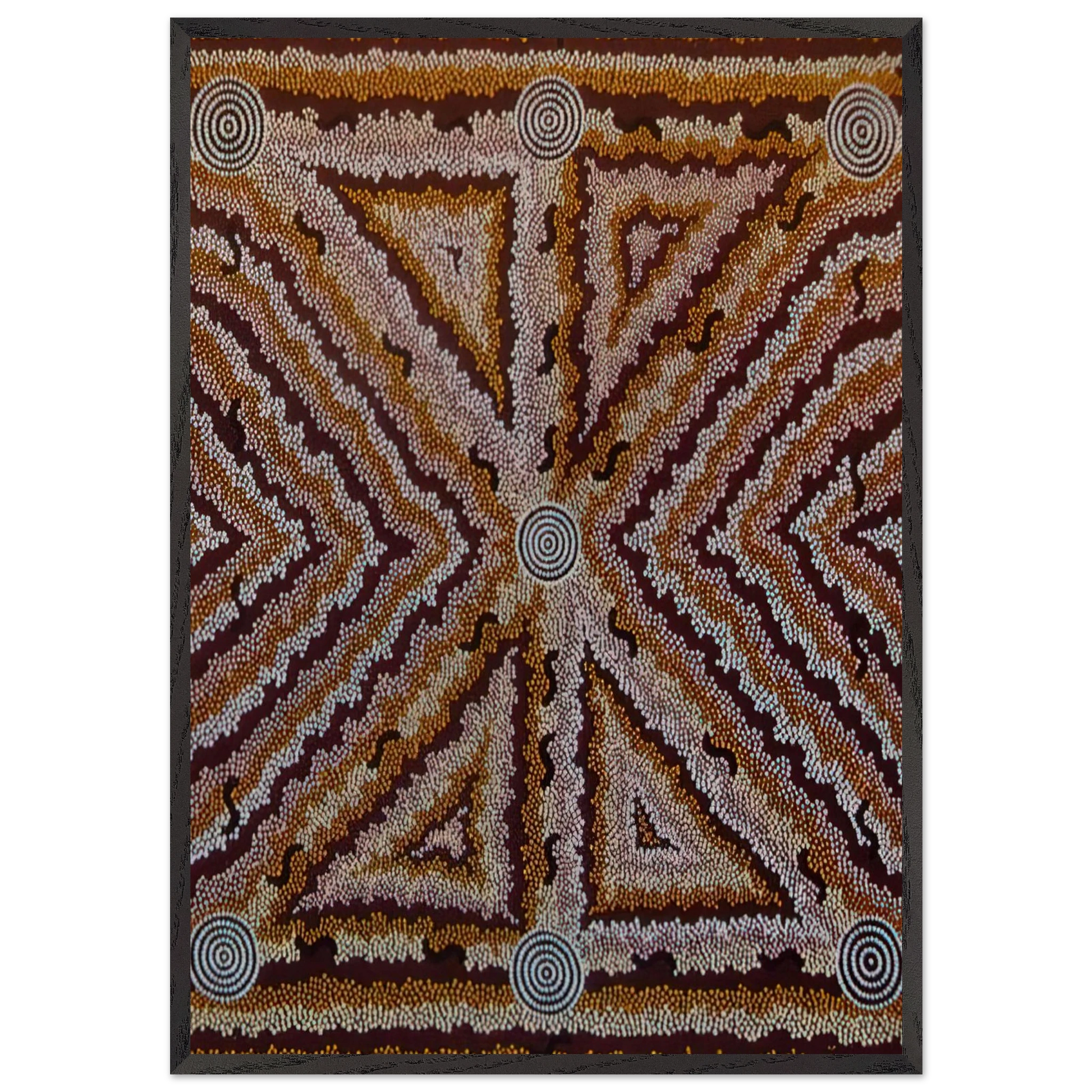 Witchetty Grub Dreaming - 1983 - Clifford Possum Tjapaltjarri Framed Art Print – Black Wooden Frame - Default Title - -Framed Art Print