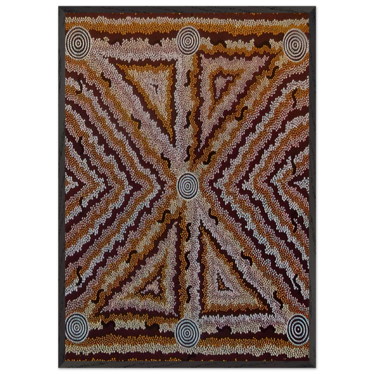 Witchetty Grub Dreaming - 1983 - Clifford Possum Tjapaltjarri Framed Art Print – Black Wooden Frame - Default Title - -Framed Art Print